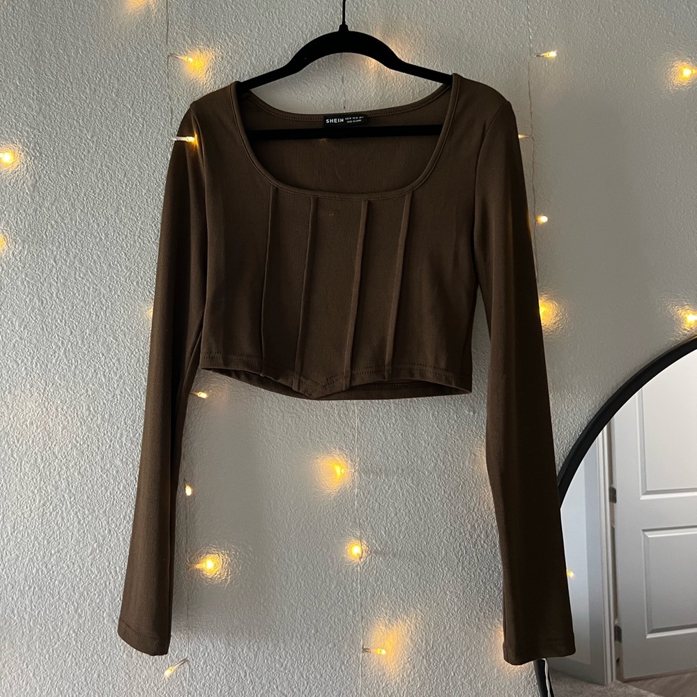 Brown Long Sleeved Crop Top